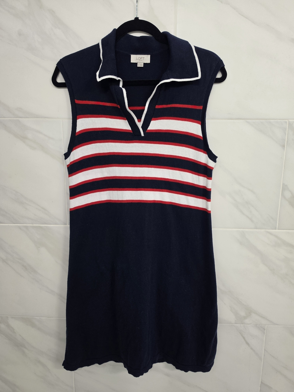 LOFT Navy Dress with Red and White Stripes